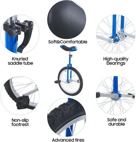 20 Inch Wheeled Outdoor Unicycle for Adults, Adjustable Height Aluminum Frame Balance Unicycle with Anti-Slip Tire & Shock-Absorbing Fork, Fitness Unicycle for Exercise & Outdoor Sports in Saudi Arabia
