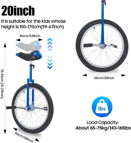 20 Inch Wheeled Outdoor Unicycle for Adults, Adjustable Height Aluminum Frame Balance Unicycle with Anti-Slip Tire & Shock-Absorbing Fork, Fitness Unicycle for Exercise & Outdoor Sports in Saudi Arabia