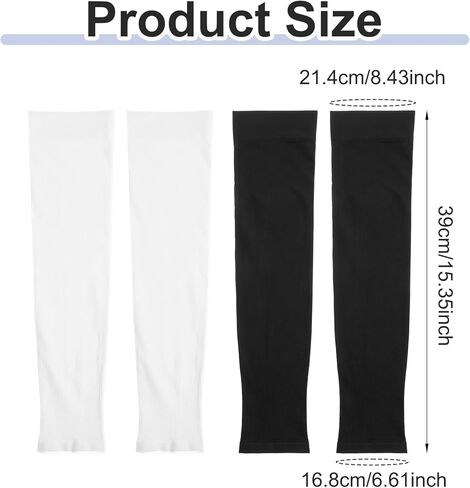 Larrel 2 Pairs Plus Size Arm Sleeves, UV Sun Protection Arm Sleeves for Men and Women, Cooling Sports Compression Sleeve, Tattoo Cover Up Sleeve for Golf, Baseball, Cycling and Running (Black, White) in Saudi Arabia
