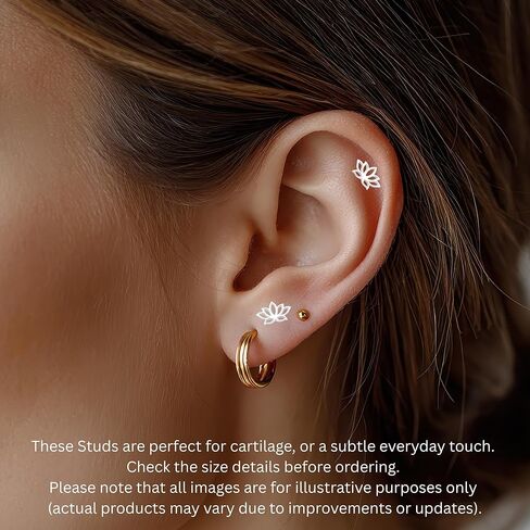 لوتس .925 أقراط من الفضة الاسترليني صغيرة جدًا، ثقب متعدد، للغضاريف، الحلزون، ثقب الأذن الثانية in Kuwait