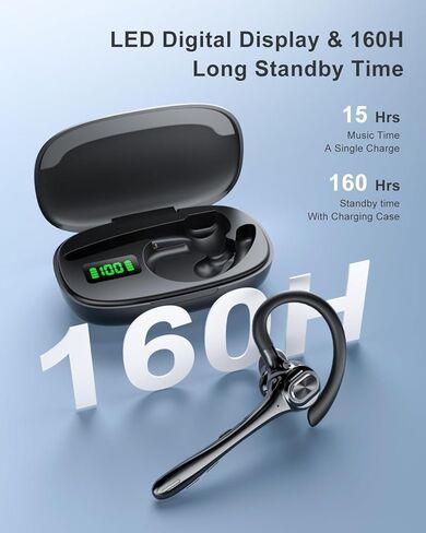 Earbuds Wireless Earpiece Bluetooth Headset with Noise Canceling Mic 160H Standby Time Hands Free Earphones Single Ear Headphone for iphone Android Samsung Cell Phones PC TV Computer Game Trucker Work in Kuwait
