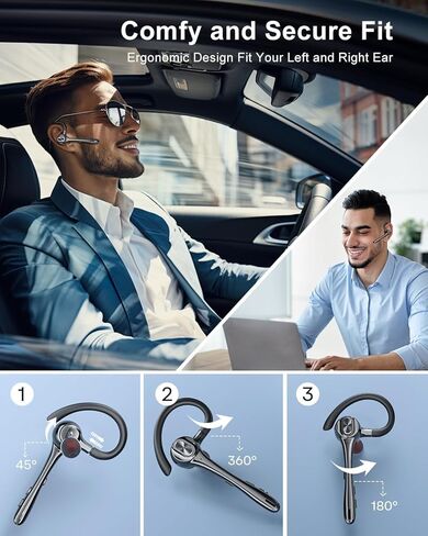 Earbuds Wireless Earpiece Bluetooth Headset with Noise Canceling Mic 160H Standby Time Hands Free Earphones Single Ear Headphone for iphone Android Samsung Cell Phones PC TV Computer Game Trucker Work in Kuwait