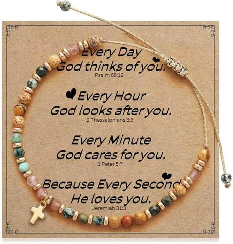Christian Gifts for Women, Cross Bracelet, Christian Gifts, Inspirational Gifts for Women, Natural Stone Bracelets, Religious Gifts for Women(Pink) in Kuwait