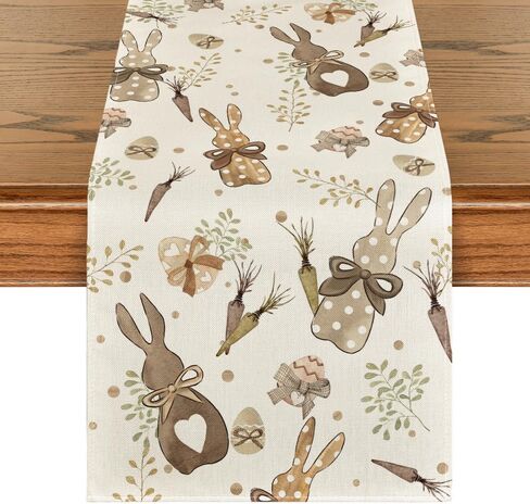 Artoid Mode Bunny Rabbit Eucalyptus Eggs Carrots Easter Table Runner, Seasonal Spring Kitchen Dining Table Decoration for Home Party Decor 13x72 Inch in Saudi Arabia