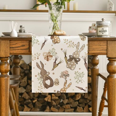 Artoid Mode Bunny Rabbit Eucalyptus Eggs Carrots Easter Table Runner, Seasonal Spring Kitchen Dining Table Decoration for Home Party Decor 13x72 Inch in Saudi Arabia