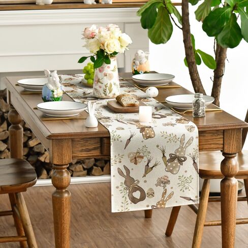 Artoid Mode Bunny Rabbit Eucalyptus Eggs Carrots Easter Table Runner, Seasonal Spring Kitchen Dining Table Decoration for Home Party Decor 13x72 Inch in Saudi Arabia