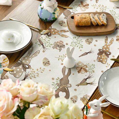 Artoid Mode Bunny Rabbit Eucalyptus Eggs Carrots Easter Table Runner, Seasonal Spring Kitchen Dining Table Decoration for Home Party Decor 13x72 Inch in Saudi Arabia