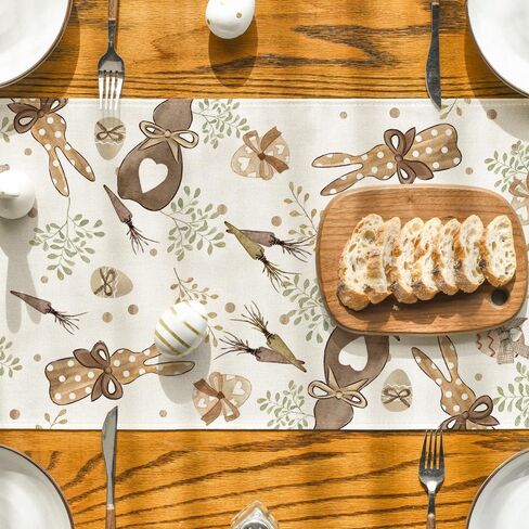 Artoid Mode Bunny Rabbit Eucalyptus Eggs Carrots Easter Table Runner, Seasonal Spring Kitchen Dining Table Decoration for Home Party Decor 13x72 Inch in Saudi Arabia