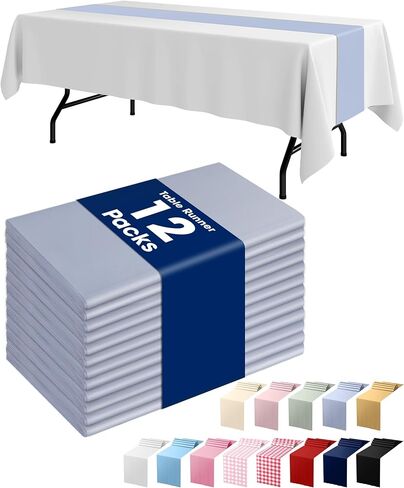 Pureegg Gold Plastic Table Runners - 12 Pack, 14'' x 108'', Water Resistant & Disposable Centerpiece Decorations for Table Cloth, Wedding, Birthday, Holiday, Baby Shower, Party, Home Decor in Kuwait