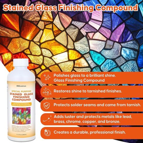 مركب تشطيب طلاء الزجاج الملون، ملمع ومنظف احترافي للزجاج الملون، يستعيد اللمعان الرائع ويحمي اللمسة النهائية، ويزيل طبقة زيت تشويه الأكسدة للفنانين والهواة in Kuwait