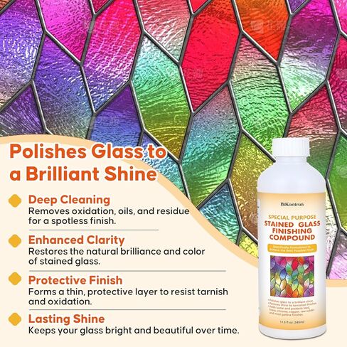 مركب تشطيب طلاء الزجاج الملون، ملمع ومنظف احترافي للزجاج الملون، يستعيد اللمعان الرائع ويحمي اللمسة النهائية، ويزيل طبقة زيت تشويه الأكسدة للفنانين والهواة in Kuwait
