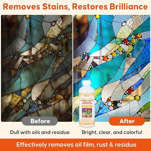 مركب تشطيب طلاء الزجاج الملون، ملمع ومنظف احترافي للزجاج الملون، يستعيد اللمعان الرائع ويحمي اللمسة النهائية، ويزيل طبقة زيت تشويه الأكسدة للفنانين والهواة in Kuwait