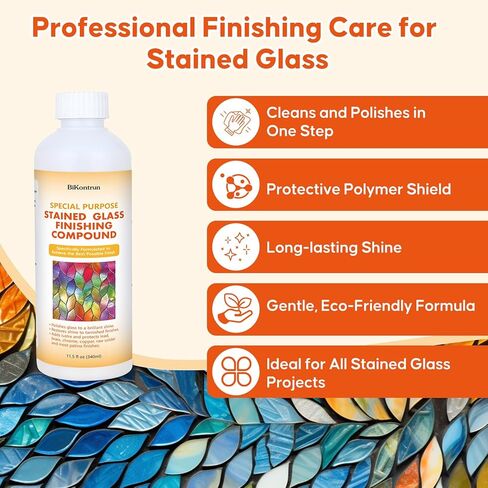 مركب تشطيب طلاء الزجاج الملون، ملمع ومنظف احترافي للزجاج الملون، يستعيد اللمعان الرائع ويحمي اللمسة النهائية، ويزيل طبقة زيت تشويه الأكسدة للفنانين والهواة in Kuwait