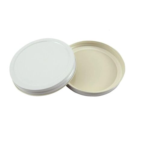 North Mountain Supply 110mm White Metal Lids – Fits Wide Mouth Glass Jars – Pack of 4 – Plastisol Lined, Leak-Proof Seal – Made in USA in Kuwait