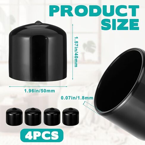 2" (50 mm) Rubber End Caps, 4 PCS Soft PVC Rubber Plug Round Black Vinyl Covers Thread Protective Sleeve Screw Protective Cap Round Plastic Cover Sleeve for Metal Tubing Fences Chair Furniture Legs in Kuwait