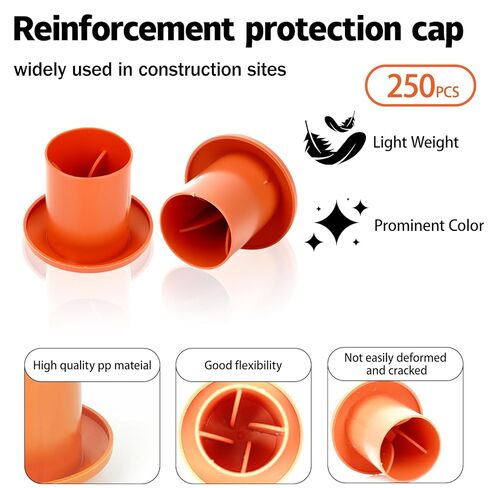 250 PCS Rebar Caps Replace for #3-#9, Plastic Rebar Protective Cap for 10mm-30mm Reinforcing Steel Bar, Mushroom Rebars Safety Covers Caps, Orange in Kuwait