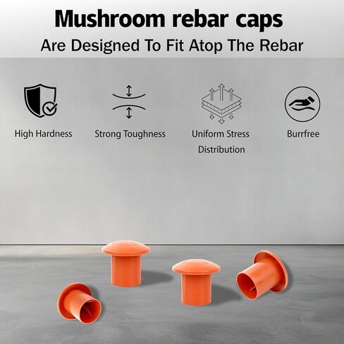250 PCS Rebar Caps Replace for #3-#9, Plastic Rebar Protective Cap for 10mm-30mm Reinforcing Steel Bar, Mushroom Rebars Safety Covers Caps, Orange in Kuwait