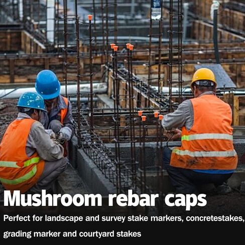 250 PCS Rebar Caps Replace for #3-#9, Plastic Rebar Protective Cap for 10mm-30mm Reinforcing Steel Bar, Mushroom Rebars Safety Covers Caps, Orange in Kuwait