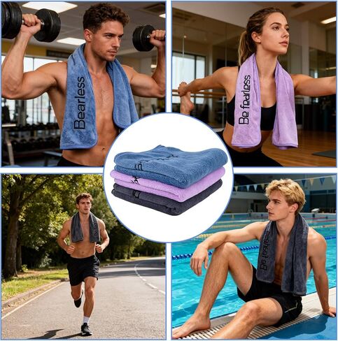 3 عبوات من مناشف الصالة الرياضية المصنوعة من الألياف الدقيقة، مقاس 76.2 سم × 35.56 سم، مناشف فائقة النعومة وسريعة الجفاف للياقة البدنية والرياضة واليوجا وركوب الدراجات والتمرين. الرمادي والأزرق والأرجواني in Kuwait