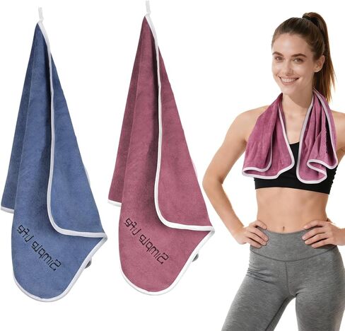 مناشف الصالة الرياضية المصنوعة من الألياف الدقيقة من جيرند، مناشف التمرين سريعة الجفاف للنساء والرجال، منشفة رياضية فائقة النعومة للياقة البدنية واليوجا والسباحة والجري والرياضات الخارجية (أزرق + وردي) in Kuwait