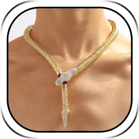 Angyape Gold Snake Necklace for Women, Trendy Bendable Chunky Statement Rhinestone Choker Flexible Exaggerated Medusa Necklace for Teen Girls Jewelry Gifts. in Kuwait