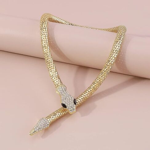Angyape Gold Snake Necklace for Women, Trendy Bendable Chunky Statement Rhinestone Choker Flexible Exaggerated Medusa Necklace for Teen Girls Jewelry Gifts. in Kuwait