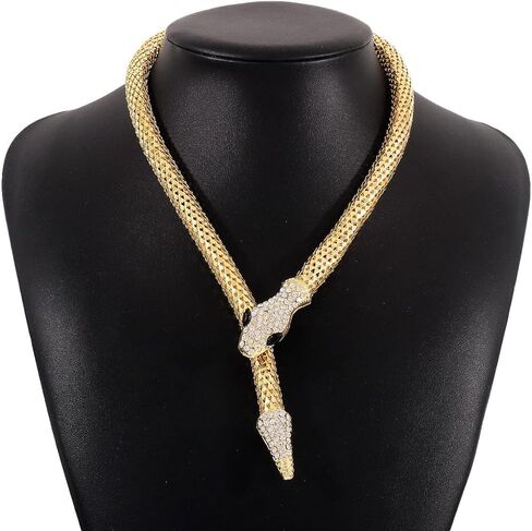 Angyape Gold Snake Necklace for Women, Trendy Bendable Chunky Statement Rhinestone Choker Flexible Exaggerated Medusa Necklace for Teen Girls Jewelry Gifts. in Kuwait