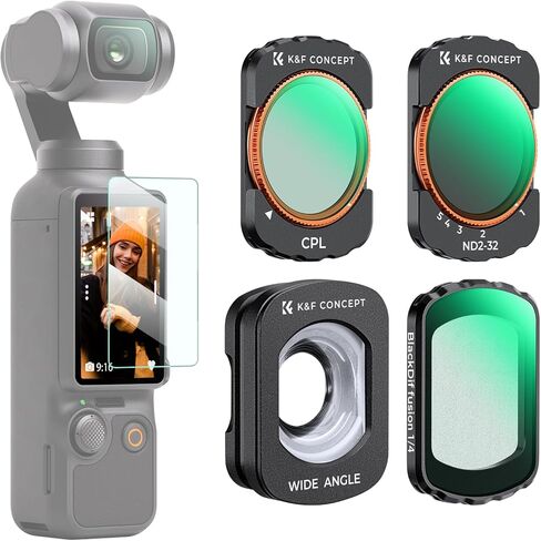 K & F Concept Concept Magnetic Wide Angle Lens & Effect & ND & CPL Set متوافق مع DJI Osmo Pocket 3 ، 4 حزمة العدسة ذات الزاوية العريضة Diffusion Black Diffusion 1/4 ND2-32 ، الزجاج البصري HD/متعدد المغلفة in Saudi Arabia