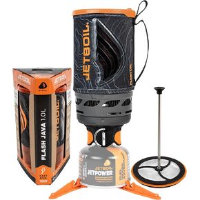 Jetboil Flash Java 1.0L Portable Fast Boil Stove with Silicone French Press and 1-Step Auto Ignition for Camping and Backpacking, New for 2025, Propane/Isobutane Burner with Cooking Cup, Topo in Kuwait
