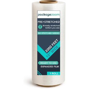 PackageZoom 1 Rolls Pre-Stretched Stretch Wrap Film, Already Stretched Before Use, 15 in x 2000 ft, Clear Plastic Wrap for Moving, Storage, and Shipping in Saudi Arabia