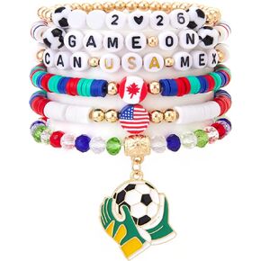 أساور كأس العالم لكرة القدم 2026 - [6] قطع من مجموعة خرز هيشي القابلة للتكديس من CAN USA MEX - إكسسوارات مشجعي كرة القدم وكرة القدم - مجوهرات روح فريق الأمم المضيفة للنساء والفتيات وأمهات كرة القدم in Kuwait