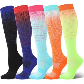 5 Pack Women Compression Socks 15-20mmHg Knee High Compression Socks Breathable Lightweight for Running Travel Nurse in Kuwait