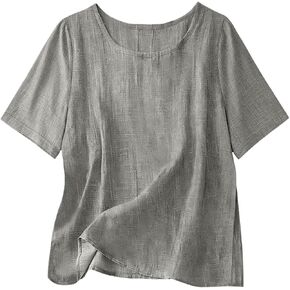 Cotton Linen Tops for Women Casual Loose Fit Crewneck Short Sleeve Plain Tshirts Shirts Ladies Summer Vacation Blouses in Kuwait