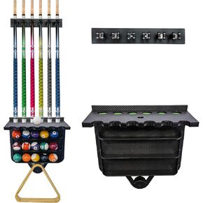 حامل عصا حمام السباحة على الحائط | 6 حامل جديلة مع حامل الكرة ومسند العصا | لوح هندسي من مادة البولي بروبيلين بقشرة من ألياف الكربون | حامل عصا البلياردو لملحقات غرفة الألعاب وطاولة البلياردو in Kuwait