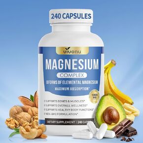 1000mg Magnesium Complex Capsules, 8-in-1 Magnesium Glycinate, Citrate, Malate, Taurate, Oxide, Carbonate, Aspartate, Orotate - 240 Capsules in Kuwait