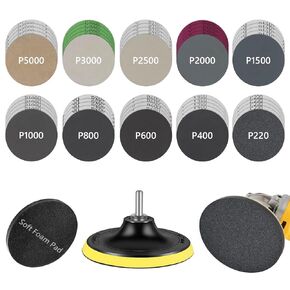 أقراص سنفرة رطبة وجافة مقاس 5 بوصات، 54 قطعة أقراص سنفرة زاوية مقاس 5 بوصة بخطاف وحلقة دعم مع 5/8-11 خيط لتلميع الخشب المعدني (220-5000 حبيبة) in Kuwait