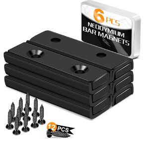 TRYMAG Neodymium Rectangular Magnets 80Lbs, 60 x 13.5 x 5mm Strong Black Bar Magnets with Countersunk Hole and Steel Capsule, Heavy Duty Industrial Rare Earth Magnets with Screw for Mounting, 15 Pack in Kuwait