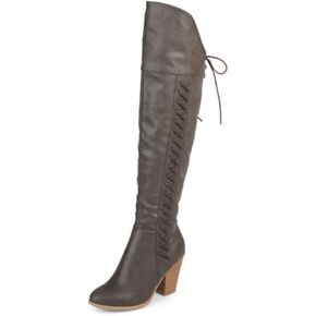 Journee Collection Womens Regular and Wide Calf Faux Lace-up Distressed Over-the-knee Boots in Kuwait