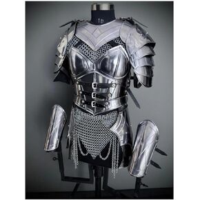 Medieval Knight Armor Set Women's Fantasy SCA LARP Cosplay Costume Brave Lady Armour Costume Halloween LARP & Cosplay Suit in Kuwait