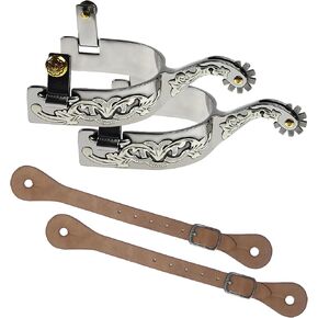 Western Spurs with 6-Hole Belt - German Silver Spurs, Rotatable Gears & Copper Buckle, Stainless Steel & Leather Straps for Equestrian Riding (Men/Women) in Saudi Arabia
