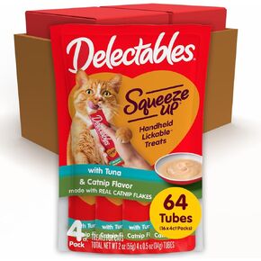 Delectables Squeeze Up Catnip Variety Pack, Creamy Squeezable Puree, Lickable Wet Cat Treats, Grain Free, No Added Fillers, No by-Products, No Added Preservatives, 0.5 Ounces Tube, 20 Tubes Total in Kuwait