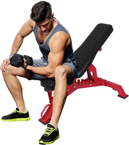 Weight Bench Adjustable Workout Bench for Home Gym Strength Training (Red) in Kuwait