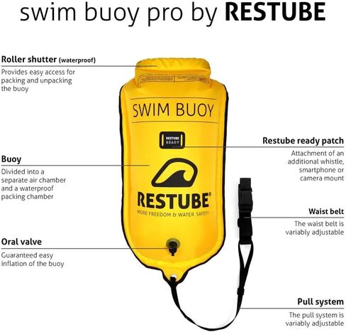 RESTUBE عوامة السباحة الكلاسيكية | عوامة أمان خفيفة الوزن للمياه المفتوحة للسباحين والرياضيين الثلاثيين | عوامة عالية الوضوح مع تخزين جاف | التدريب على السباحة ومساعدات السباحة في المياه المفتوحة in Kuwait