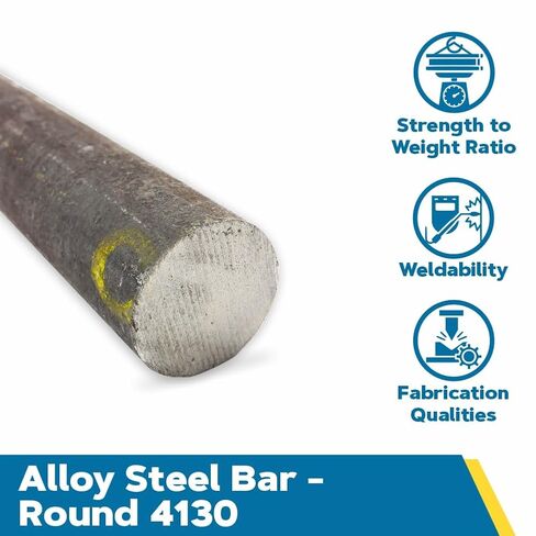 4130 Alloy Steel Round Bar, Unpolished (Mill) Finish, Cold Finish, Normalized, AMS 6370/AMS S-6758, 0.625" Diameter, 12" Length, OnlineMetals in Saudi Arabia