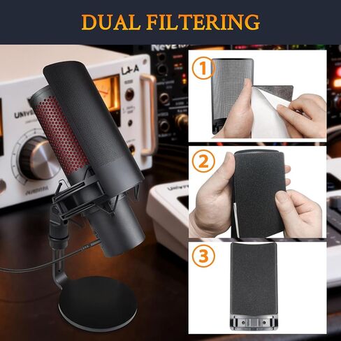 فلتر بوب للميكروفون من SOULWIT Shield لـ HyperX QuadCast/S/2/2S، غطاء إسفنجي للميكروفون مع زجاج أمامي معدني لمعظم حوامل الصدمات HyperX - أسود in Saudi Arabia