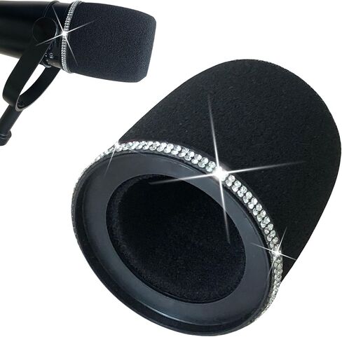 MV7 Pop Filter Replace for Shure MV7 MV7X Microphone Windscreen Cover, Black with Sparkly Retainer Ring in Kuwait