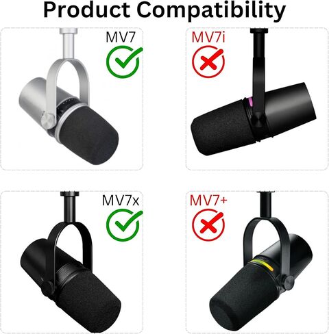 MV7 Pop Filter Replace for Shure MV7 MV7X Microphone Windscreen Cover, Black with Sparkly Retainer Ring in Kuwait