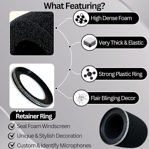 MV7 Pop Filter Replace for Shure MV7 MV7X Microphone Windscreen Cover, Black with Sparkly Retainer Ring in Kuwait