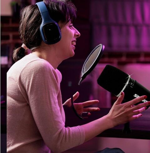 MV7 Pop Filter Replace for Shure MV7 MV7X Microphone Windscreen Cover, Black with Sparkly Retainer Ring in Kuwait