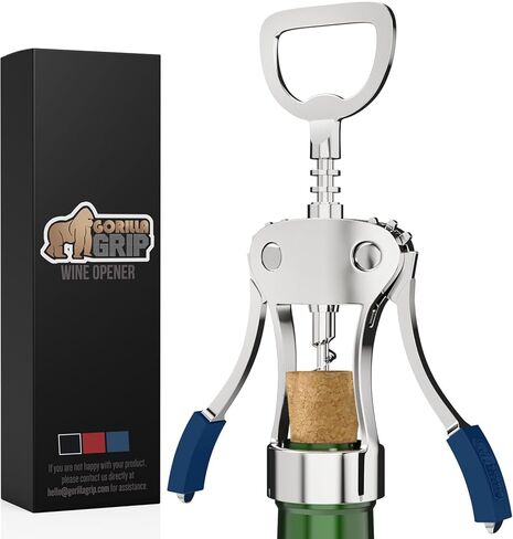 GORILLA GRIP BPA-Free Premium Wine Opener, Easy to Use Smooth Zinc Alloy Wing Corkscrew, Multifunctional Bottle Openers Remove Corks, Caps, Sharp Cork Screw, Dishwasher Safe, Bar Essentials, Black in Saudi Arabia